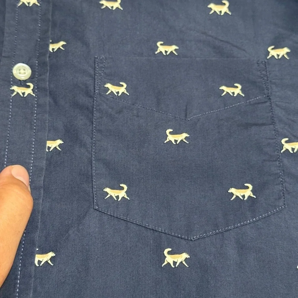 Banana Republic Long Sleeve Shirt Mens M Luxe Poplin Untucked Slim Fit Dogs Blue